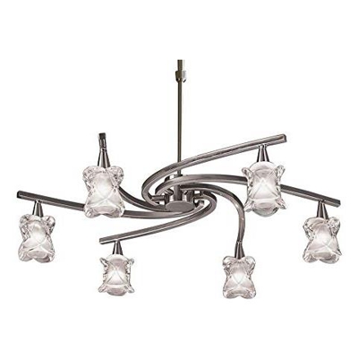 Inspired Mantra - Rosa - Sospensione Telescopica A Soffitto Semi-filo Convertibile A 6 Luci G9, Nichel Satinato