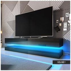 Aviator - Mobiletto Porta Tv Sospeso / Supporto Tv Sospeso A Parete (140 Cm, Nero Opaco / Pannelli Frontali Nero Lucido Con Luci Led Blu) características