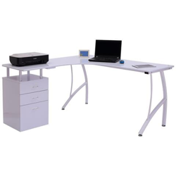 Scrivania Moderna Ad Angolo Con Cassetti In Legno, 152 X 144 X 76cm, Bianco precio