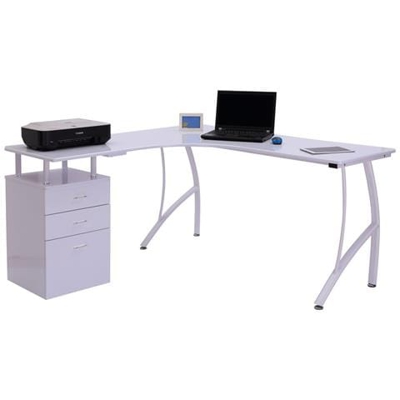 Scrivania Moderna Ad Angolo Con Cassetti In Legno, 152 X 144 X 76cm, Bianco