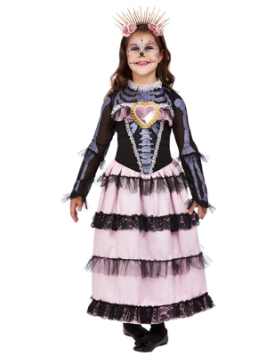 Costume sposa in rosa Dia de los muertos per bambina