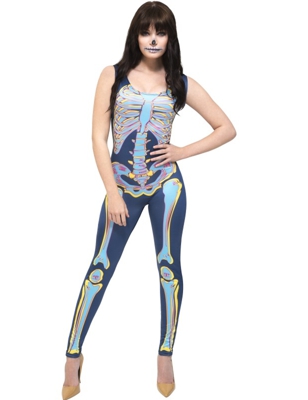 Costume tuta da scheletro multicolore per donna halloween