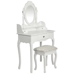 Tavolo Da Trucco Con Specchio E Sgabello Bianco en oferta