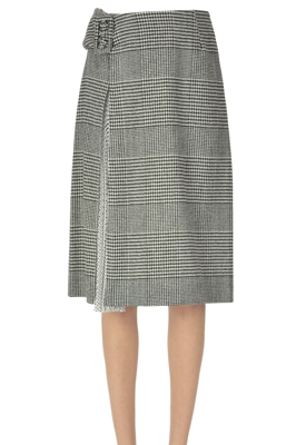 Hound's-tooth print wool-blend skirt
