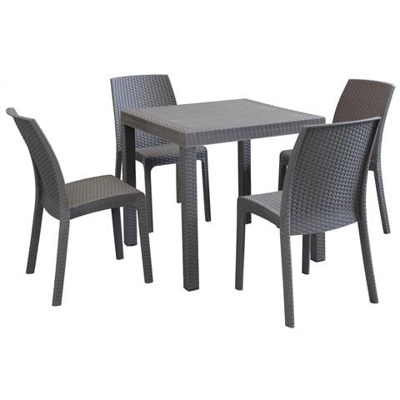 Equitatus - Set Tavolo Fisso In Wicker Cm 80 X 80 X 74 H Compreso Di 4 Sedute