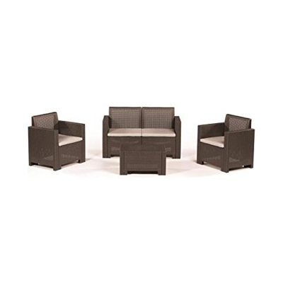 Set Divano Salottino Da Giardino In Polyrattan Choco