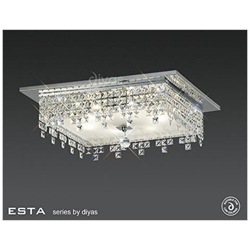 Inspired Diyas - Esta - Quadrato A Filo Soffitto A 6 Luci Cromo Lucido, Vetro, Cristallo en oferta
