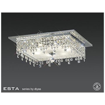Inspired Diyas - Esta - Quadrato A Filo Soffitto A 6 Luci Cromo Lucido, Vetro, Cristallo