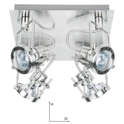 SPOT-TECHNO-PL4 - Plafoniera cromata dalla forma quadrata a quatrro luci 42 watt 2800 kelvin GU10