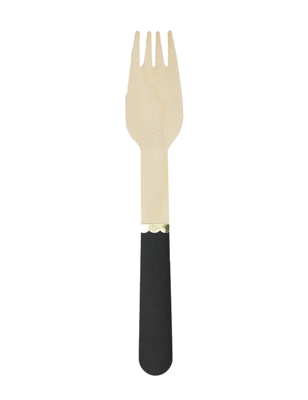 8 piccole forchette in legno con manico nero 15 cm