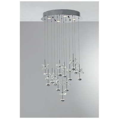 LED-BELEN-PL17 - Plafoniera cromata con luci led e decorazioni a forma di farfalla in cristallo 39 watt