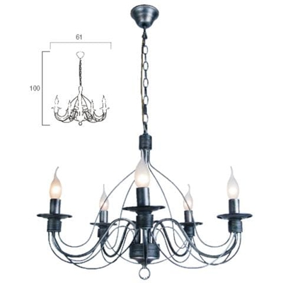 216/00100 - Lampadario di colore nero con decorazioni morbide 40 watt E14