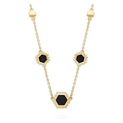 , Collana Con Onice Nera, In Argento Sterling 925 Da 0,4 Carati, Placcata In Oro
