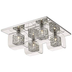 Plafoniera A 4 Luci A Filo In Rete Cromata, Trasparente E Vetro, G9 en oferta
