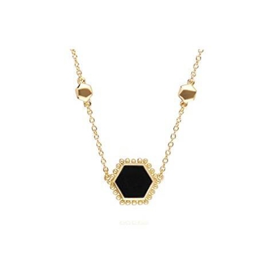 , Ciondolo In Onice Nero, Argento 925 Placcato Oro 1 Ct, Collana 45 Cm