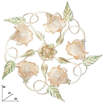 I-PRIMAVERA / PL5 - Plafoniera classica avorio con decori a fiore e a foglia 40 watt E27