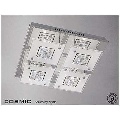 Inspired Diyas - Cosmic - Quadrato A Filo Soffitto A 4 Luci Cromo Lucido, Vetro, Cristallo