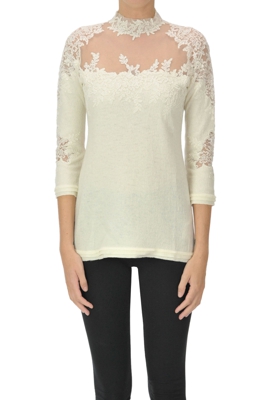 Lace and tulle inserts pullover