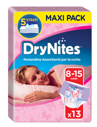DRYNITES DOPPIO PACCO GIRL 8/15 ANNI 13 PEZZI características
