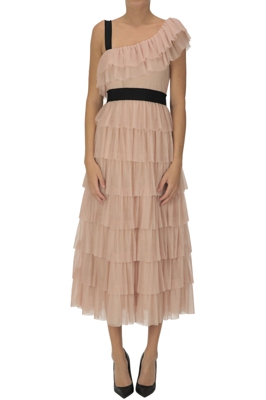 One-shoulder pleated tulle dress