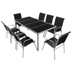 9 Pz Set Mobili da Pranzo per Esterni Nero en oferta