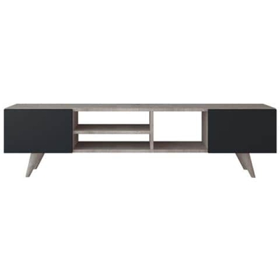 Mobile Porta Tv Dore Moderno, Con Ante, Ripiani, Da Salotto, Noce, Nero In Legno, 160 X 29,7 X 40,6 Cm