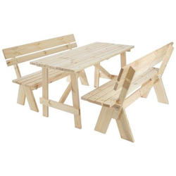 Set Tavolo Con 2x Panche Oslo Per Esterni Legno Massiccio 148cm Naturale Grezzo precio