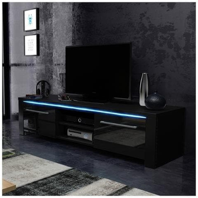 Messa - Mobile Tv Audio E Video / Mobiletto Porta Tv (140 Cm, Nero Opaco / Nero Lucido Con Luci Led)