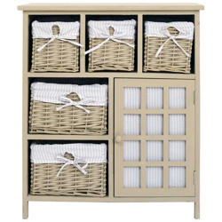 Credenza Cassettiera 5 Ceste 1 Anta Legno Vimini Beige Cucina en oferta