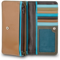 Portafoglio in pelle morbida multicolore da donna a bustina Marrone scuro precio