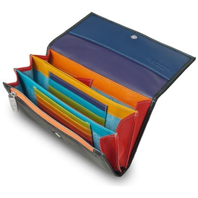 Portafoglio donna a bustina in pelle multicolore Nero