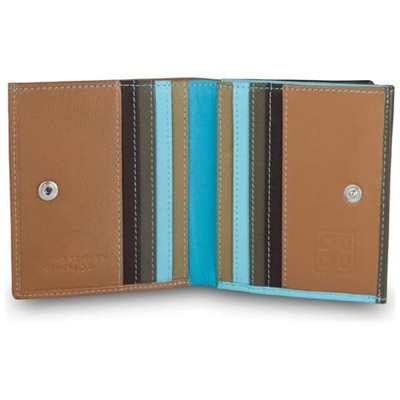 Portafoglio di pelle multicolore porta carte e monete Marrone scuro