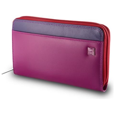 Portafoglio donna grande di vera pelle colorato zip around Fucsia