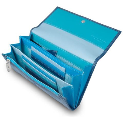 Portafoglio donna a bustina in pelle multicolore Blu