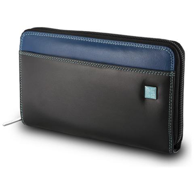 Portafoglio donna grande di vera pelle colorato zip around Nero