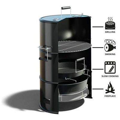 4Grill, Barrel, Nero, Rotondo, Acciaio inossidabile, Acciaio inossidabile