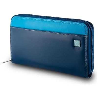 Portafoglio donna grande di vera pelle colorato zip around Blu