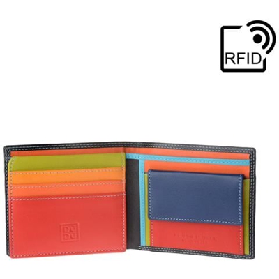 Portafoglio Piccolo Colorato Da Uomo In Pelle Nappa Con Portamonete Porta Carte E Banconote Nero