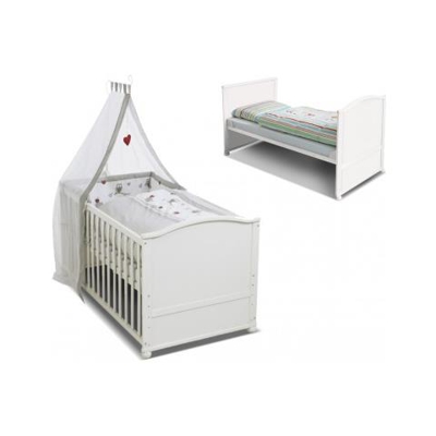 Letto Evolutivo In Legno Con Cielo E Parure Fanny - 70 X 140 Cm - Colore Bianco.