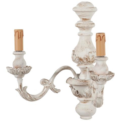 Lampada Applique Shabby In Legno E Ferro Finitura Bianco Anticato Made In Italy