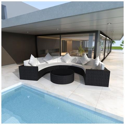 Set Divano Semicircolare Da Giardino In Polyrattan Nero