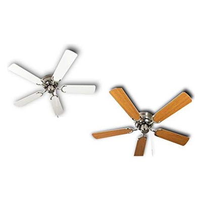 Kisa Deluxe - Ventilatore Da Soffitto In Nichel Spazzolato, Senza Luce, Pale Bianco / acero, Con Interruttore A Tirante, Colore: Bianco Bianco / acero.