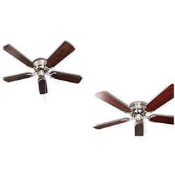 Kisa Deluxe - Ventilatore Da Soffitto In Nichel Spazzolato Senza Luce, Pale Bianco / acero Con Interruttore A Tirante Palissandro / noce Scuro. en oferta