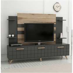 Mobile Porta Tv Grace Moderno - Con Ante, Mensole, Ripiani - Da Salotto - Noce, Antracite In Legno, 180 X 35 X 136 Cm en oferta