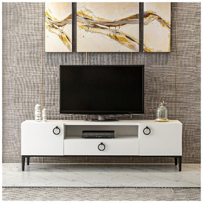 Mobile Porta Tv Moon Con Ante, Cassetti, Da Salotto, Bianco, Nero In Legno, Metallo, 150 X 37 X 45 Cm
