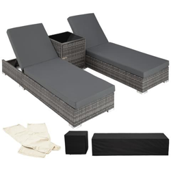 2 Lettini In Alluminio E Polyrattan + Tavolo - Grigio características