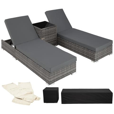 2 Lettini In Alluminio E Polyrattan + Tavolo - Grigio