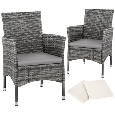 2 Sedie Da Giardino In Rattan + 4 Rivestimenti Di Ricambio - Grigio