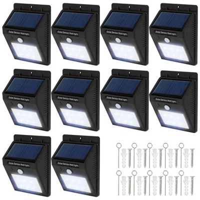 10 Lampade Led A Muro, A Energia Solare Con Sensore Di Movimento - Nero