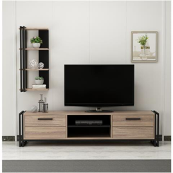 Mobile Porta Tv Lesa Moderno Con Libreria - Con Ante, Ripiani, Mensole - Da Salotto - Nero In Legno, Metallo 192 X 35 X 45 Cm en oferta
